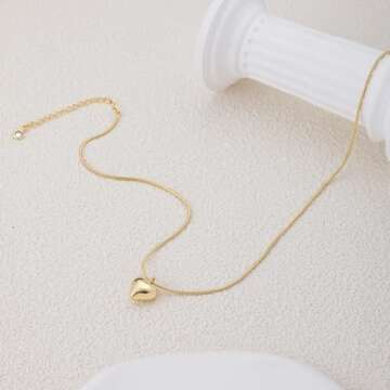 SUFOPE Gold Heart Necklace for Women,Dainty Heart Pendant Necklaces Cute Open Love Shaped Chain Chunky Heart Necklace Jewelry