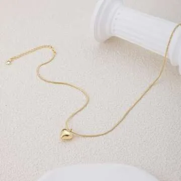 SUFOPE Gold Heart Necklace for Women,Dainty Heart Pendant Necklaces Cute Open Love Shaped Chain Chunky Heart Necklace Jewelry