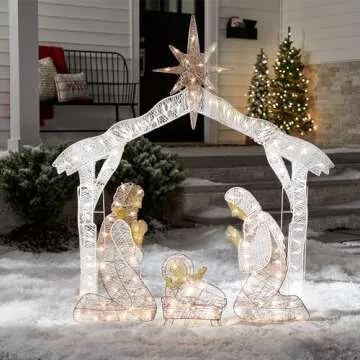 National Tree Company Pre-lit Artificial Christmas Décor - Includes Pre-strung White Mini White LED Lights and Ground Stakes - Crystal Holy Family Nativity - 4.5 ft