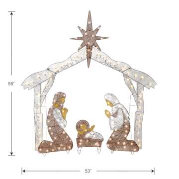 National Tree Company Pre-lit Artificial Christmas Décor - Includes Pre-strung White Mini White LED Lights and Ground Stakes - Crystal Holy Family Nativity - 4.5 ft