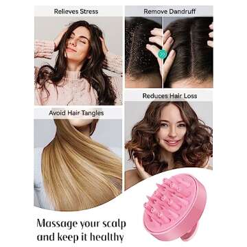 HEETA Hair Scalp Massager Brush, Updated Hair Shampoo Brush, Wet & Dry Scalp Exfoliator with Soft Silicone Bristles, Head Massager Washing Hair Care Tool for Women Men Kid for All Hair Types (Pink)