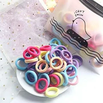 SYGY 100Pcs Baby Hair Ties for Girls, Cotton Toddlers Hair Ties for Kids, Small Seamless Hair Ties Hair Bands, Multicolor Elastic Hair Bands, Soft Hair Accessories Ponytail Holder