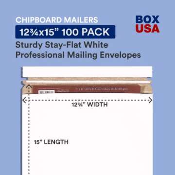 BOX USA StayFlat Mailer, 12.75"L x 15"W, Pack of 100 | Stayflats Envelope Keeping Photo, Document, A...