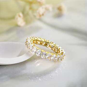 SHINYSO Wedding Band for Women Oval Cubic Zirconia Love Ring Engagement Stackable Promise Rings for Her Gold Size 8