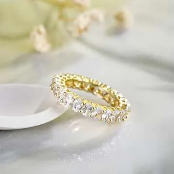 SHINYSO Wedding Band for Women Oval Cubic Zirconia Love Ring Engagement Stackable Promise Rings for Her Gold Size 8