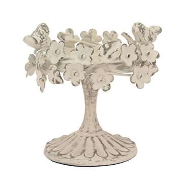 Stonebriar Decorative Worn White Metal Floral Pillar Candle Holder with Bird Detail, Elegant Home De...