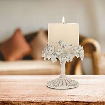 Unique Stonebriar Worn White Floral Candle Holder