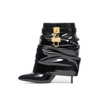 THESHY Women's Fold Over Stiletto Ankle Boots Pointed Toe Lock Mid Calf Shark Bootie Pull on Fashion...