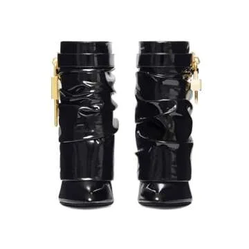 THESHY Women's Fold Over Stiletto Ankle Boots Pointed Toe Lock Mid Calf Shark Bootie Pull on Fashion Party Winter Boots for Women