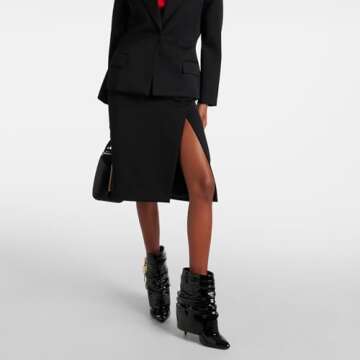 THESHY Women's Fold Over Stiletto Ankle Boots Pointed Toe Lock Mid Calf Shark Bootie Pull on Fashion Party Winter Boots for Women