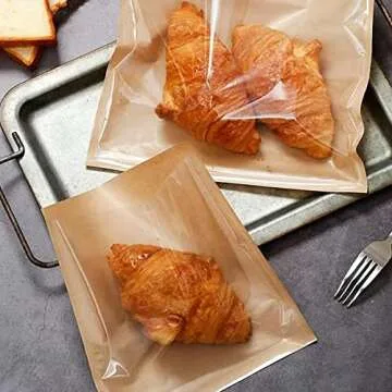 Nanaiche Kraft Bread Bag Bakery Bags with Window Toast bag Toast Paper Bag Kraft Bread Bag with Front Window Label Seal Sticker Packaging Paper Bag (100 Pieces) (7.1 * 7.5 inches)