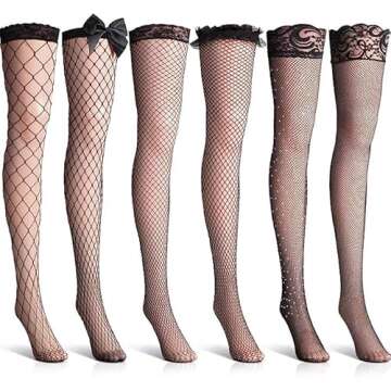 Elegant 6 Pairs Fishnet Thigh High Stockings Set - Unique Styles & Comfort