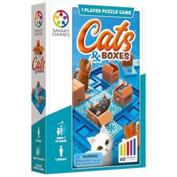 SmartGames Cats & Boxes Travel Game with 60 Challenges for Ages 7-Adult