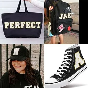 Letter Patches White Iron on Letters for Clothing Chenille Letters for Jackets Varsity Letters Letterman Jacket Patches Iron on Letter (6Pieces/3.14inch Height H)