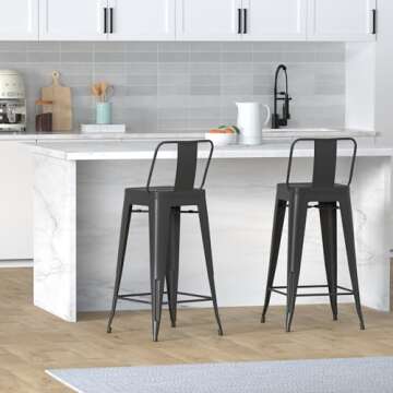 AC Pacific Modern Industrial Metal Bar Stools with Stylish Low Back, Finish and Rubber Leg Caps, Lig...