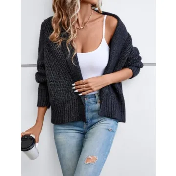 Yingkis Women's Cardigan Sweaters Fall Winter Open Front Batwing Long Sleeve Shawl Neck Chunky Knit Loose Outwear Coats,Navy Blue 2XL