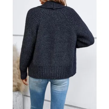 Yingkis Women's Cardigan Sweaters Fall Winter Open Front Batwing Long Sleeve Shawl Neck Chunky Knit Loose Outwear Coats,Navy Blue 2XL