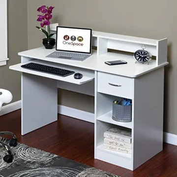 OneSpace Essential Computer Desk with Keyboard Shelf, Elegant Design for Home & Office