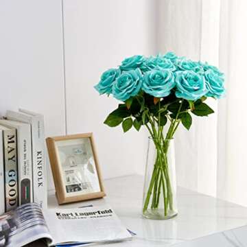 IUKnot 10pcs Faux Rose Stems for Weddings & Home Decor