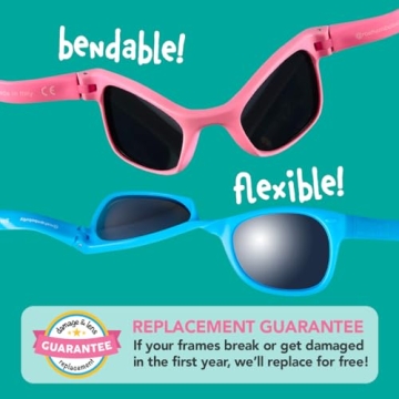 ROSHAMBO Unbreakable Baby Sunglasses with Strap BPA-free – Girls Boys 0-24 months Infants – Polarized Lens, Assembled in USA, Bueller