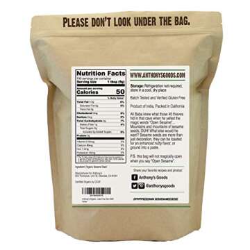 Anthony's Organic Hulled Sesame Seeds, 2 lb, White, Raw, Gluten Free, Non GMO, Keto Friendly