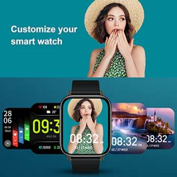 Smart Watch, 1.69'' Touch Screen Fitness Tracker with Heart Rate Monitor, Sleep Monitor, Activity Tracker, Pedometer, Fitness Watch IP68 Waterproof Smartwatch for Men Compatible Android iOS, Black