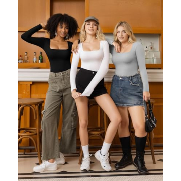 MANGOPOP Women's Long Sleeve Square Neck Tees for Style