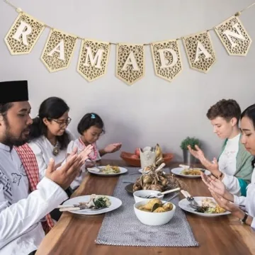 flangairy Ramadan Banner Decorations for Home 2025 White Eid Mubarak Wooden Sign Ramadan Kareem Wood Garland Islamic Muslim Mosque Door Fireplace Decor Ramadan Gifts