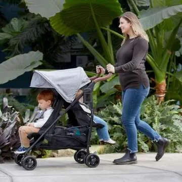 Summer Infant 3Dlite Tandem Folding Lightweight Back to Back Double Stroller with 5-Point Safety Harness for Infants and Toddlers, Black