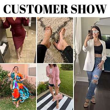 Athlefit Nude Heels for Women Square Open Toe Two Strap Heeled Sandals Slip On Block Chunky Heels Sandals Size 8.5