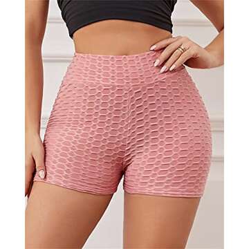 Bowknot Butt Lift Short Leggings for Women High Waisted Workout Running Hot Pants Textured Ruched Scrunch Sexy Shorts (Light Pink,Small)