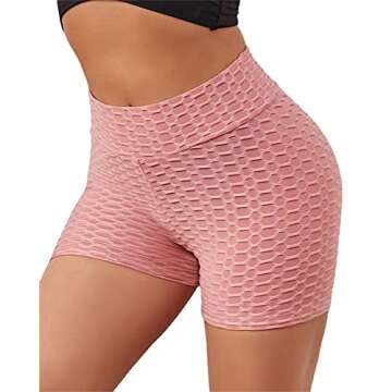 Bowknot Butt Lift Short Leggings for Women High Waisted Workout Running Hot Pants Textured Ruched Scrunch Sexy Shorts (Light Pink,Small)
