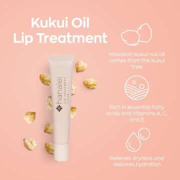 Hanalei Cruelty-Free Treatment for Chapped Lips, Extreme Dry Lip Moisturizer, Overnight Lip Balm for Cracked Lips, Made with Kukui Oil, Shea Butter, Grapeseed Oil, Clear Formula, Full Size (15 g)