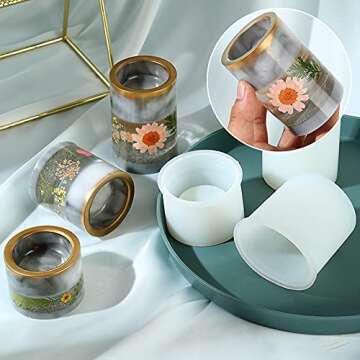 3PCS Tealight Holder Mold Votive Candle Holder Resin Mold Cylinder Silicone Mould DIY Epoxy Resin Craft Jewelry Trinket Holder Tray for Party Wedding Home Decor