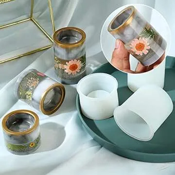 3PCS Tealight Holder Mold Votive Candle Holder Resin Mold Cylinder Silicone Mould DIY Epoxy Resin Craft Jewelry Trinket Holder Tray for Party Wedding Home Decor