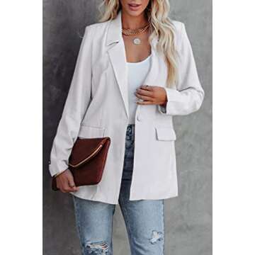 PRETTYGARDEN Women's Casual Blazers Long Sleeve Open Front Button Work Office Blazer Jackets with Pockets (White,Small)