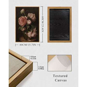 InSimSea Framed Canvas Prints Art Vintage Decor, Room Decor Flower Canvas Prints Framed Large Wall Art Decorations for Bedroom Farmhouse Bathroom, 16"x24"