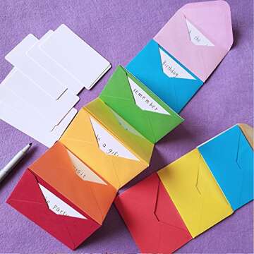 Supla 140 Sets Colorful Mini Envelopes with White Blank Business Cards Note Cards 14 Colors Small Gift Card Tiny Envelopes Pocket Envelopes Bulk 4.5" x 3" Love Notes