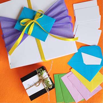 Supla 140 Sets Colorful Mini Envelopes with White Blank Business Cards Note Cards 14 Colors Small Gift Card Tiny Envelopes Pocket Envelopes Bulk 4.5" x 3" Love Notes