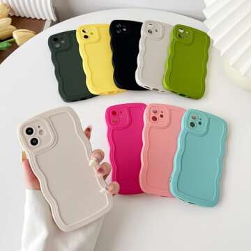 Caseative for iPhone 12 Case, Solid Color Curly Wave Frame Soft Compatible with iPhone Case (White,i...