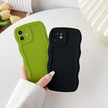 Caseative for iPhone 12 Case, Solid Color Curly Wave Frame Soft Compatible with iPhone Case (White,iPhone 12)