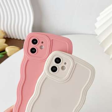 Caseative for iPhone 12 Case, Solid Color Curly Wave Frame Soft Compatible with iPhone Case (White,iPhone 12)