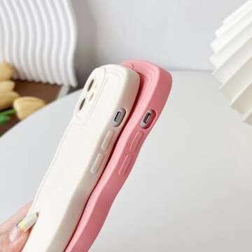 Caseative for iPhone 12 Case, Solid Color Curly Wave Frame Soft Compatible with iPhone Case (White,iPhone 12)