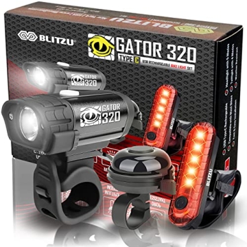 BLITZU Bike Lights, Bike Reflectors Front and Back. LED Rechargeable Headlight Rear Taillight & Bell...