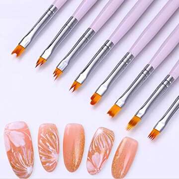8 Pcs Nail Brush Pen Premium Upgrade Wood Handle, Gradient Painting Brush Set UV Gel Flower Drawing Pen Purple Wood Handle Manicure Nail Art Polish Pen Tool, Valentine's Day present
