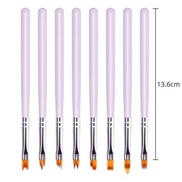 8 Pcs Nail Brush Pen Premium Upgrade Wood Handle, Gradient Painting Brush Set UV Gel Flower Drawing Pen Purple Wood Handle Manicure Nail Art Polish Pen Tool, Valentine's Day present