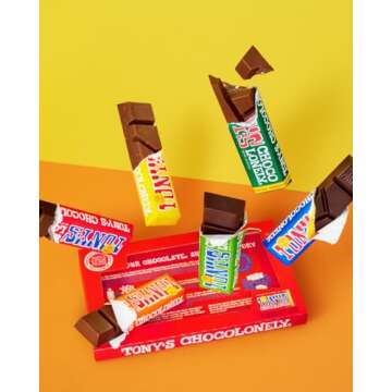 Tony's Chocolonely Chocolate Bar Variety Pack - Milk, Dark, Nougat, Caramel, Hazelnut, Almond & Sea Salt - 6 Individually Packed Bars
