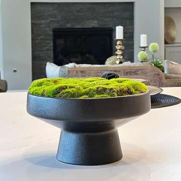 Macomine Design Moss Bowl | 8" Diameter | Artificial | Lightweight Ceramic Pedestal Bowl | Home Déc...
