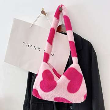 YFGBCX Plush Underarm Bag, Ladies Fluffy Shoulder Bag, Women Y2K Furry Purse Fluffy Tote Bag for Autumn and Winter