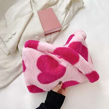 YFGBCX Plush Underarm Bag, Ladies Fluffy Shoulder Bag, Women Y2K Furry Purse Fluffy Tote Bag for Autumn and Winter